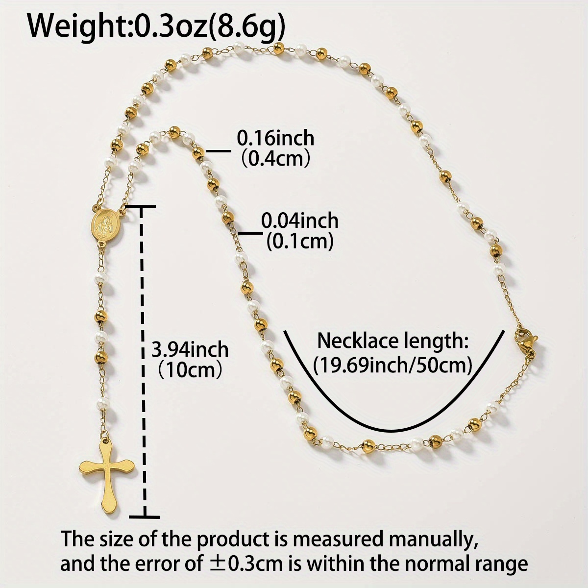 Unisex Crucifix Y-Shaped Necklace with White Beads